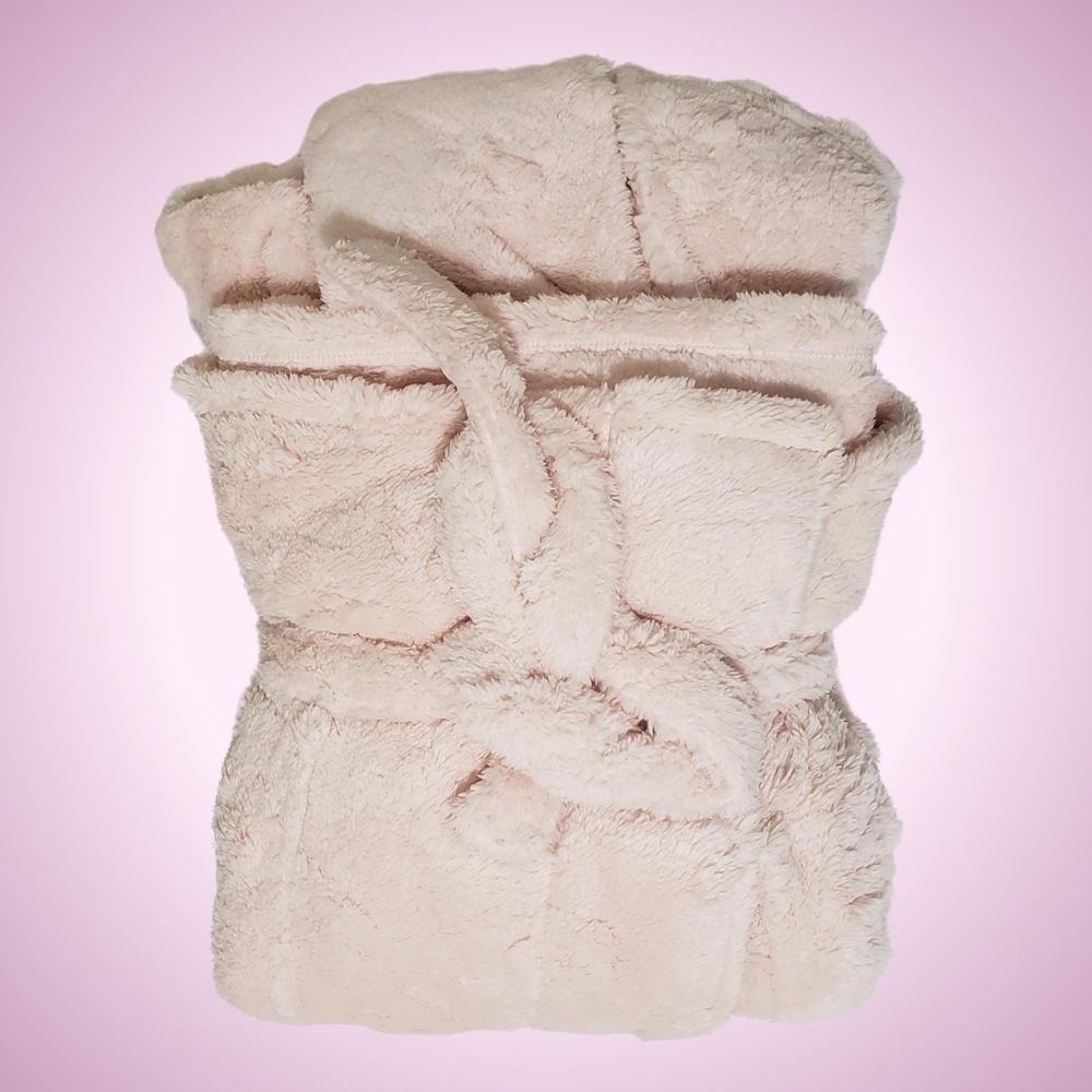 PJ SALVAGE Robe Medium Faux Fur Floral Let's Get Cozy Embossed Hooded Pink Pearl - Picture 5 of 5